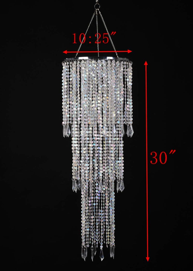 FlavorThings Sparkling Iridescent Acrylic Beaded Hanging Chandelier, 3 Tiers, 10.25" Diameter x 30" Tall, Indoor, Iridescent - Image 2
